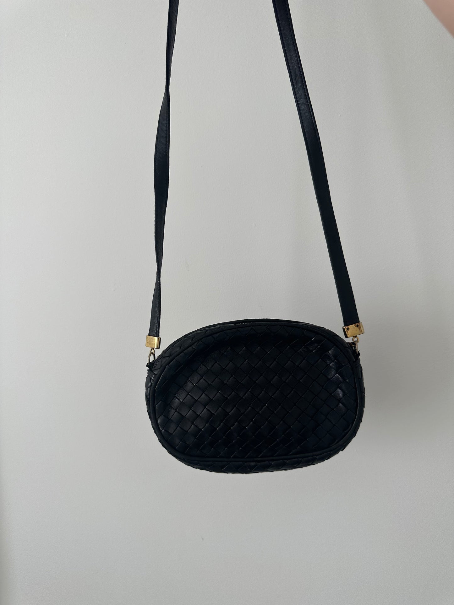 Vintage Bottega Veneta Black Intrecciato Crossbody Bag