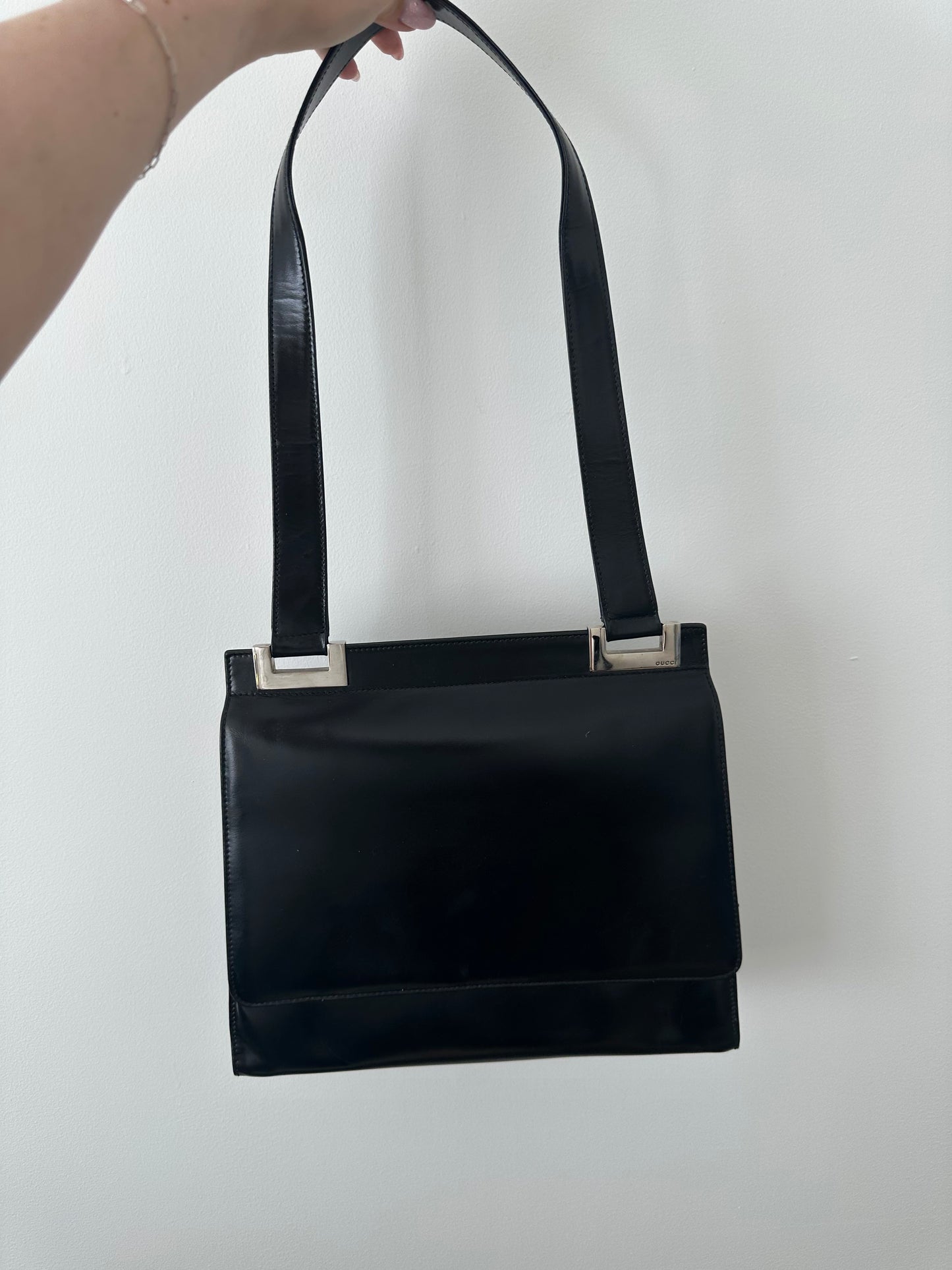 Vintage Black Leather Gucci Shoulder Bag